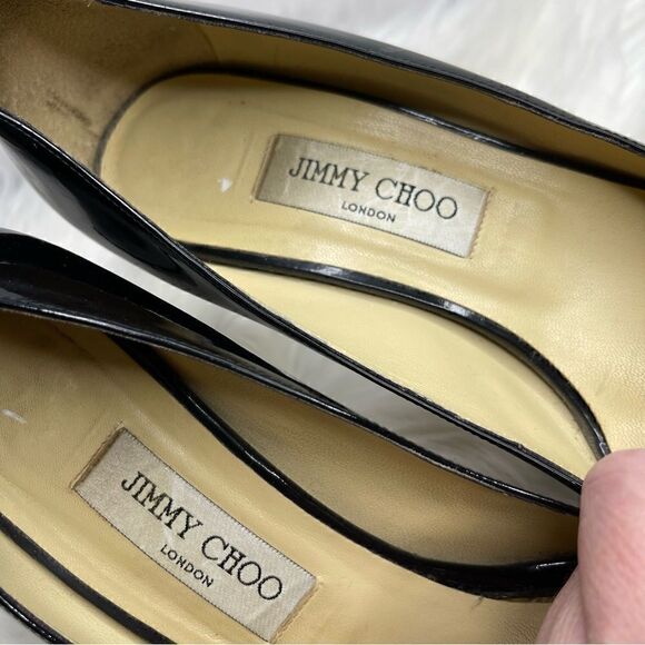 Jimmy Choo Patent Leather Peep Toe Heels Black 40 - Picture 3 of 12